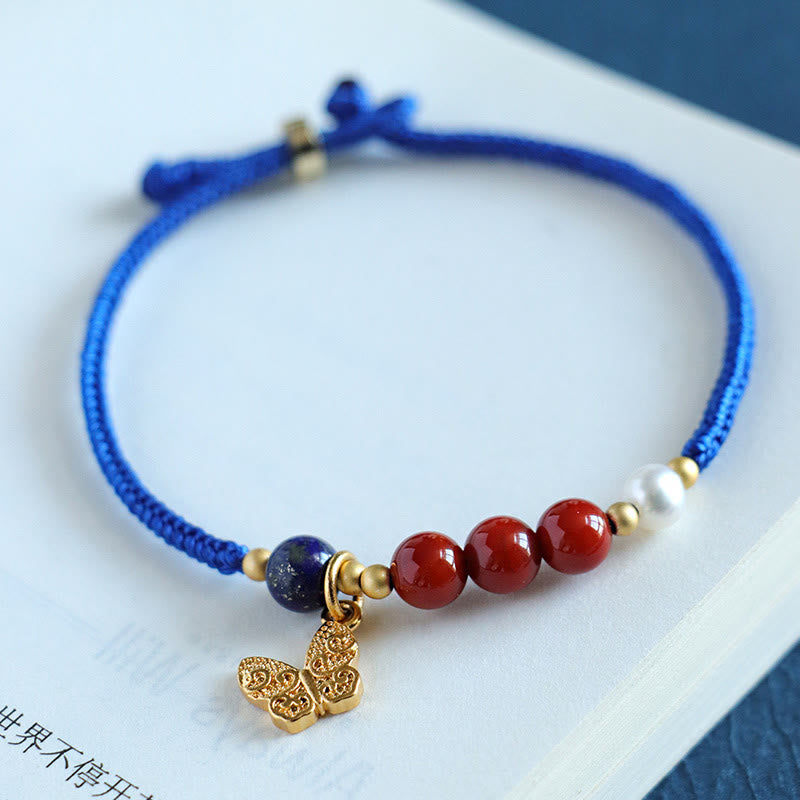 Buddha Stones Klein Blue String South Red Agate Garnet Blue Aventurine Lazurite Copper Butterfly Fu Character Positive Bracelet