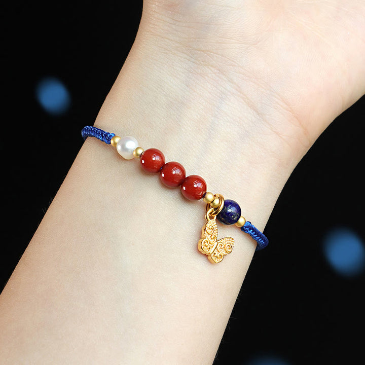 Buddha Stones Klein Blue String South Red Agate Garnet Blue Aventurine Lazurite Copper Butterfly Fu Character Positive Bracelet