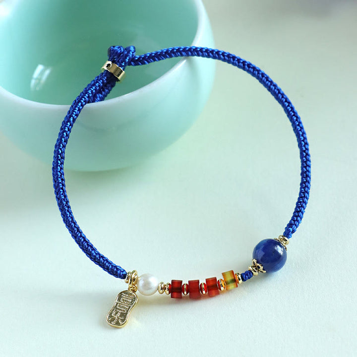 Buddha Stones Klein Blue String South Red Agate Garnet Blue Aventurine Lazurite Copper Butterfly Fu Character Positive Bracelet