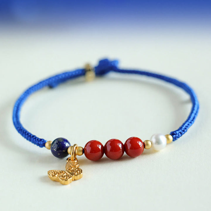 Buddha Stones Klein Blue String South Red Agate Garnet Blue Aventurine Lazurite Copper Butterfly Fu Character Positive Bracelet