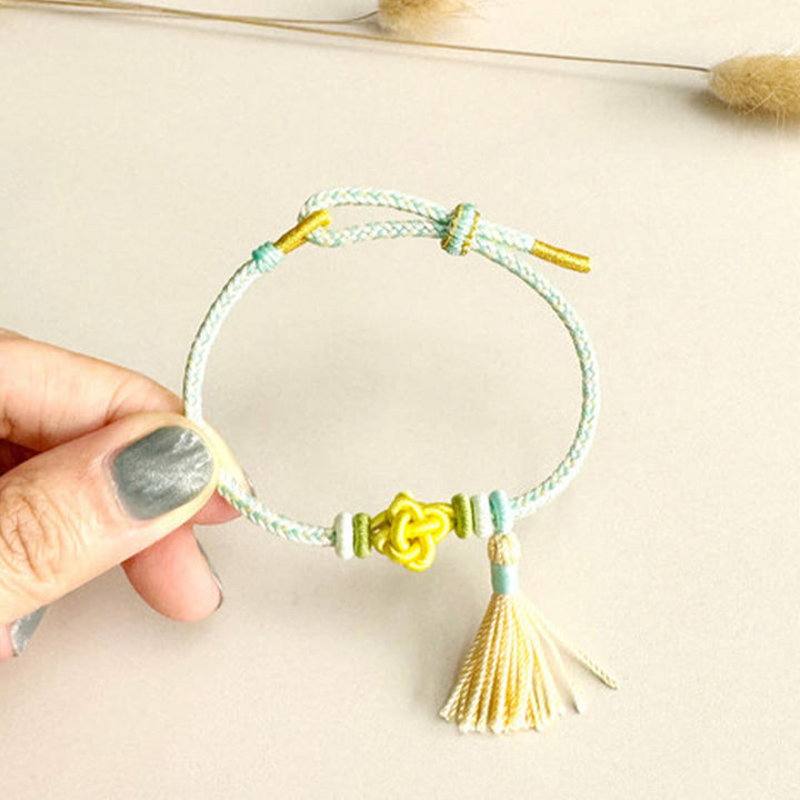 Buddha Stones Colorful String Peach Blossom Knot Tassels Protection Bracelet