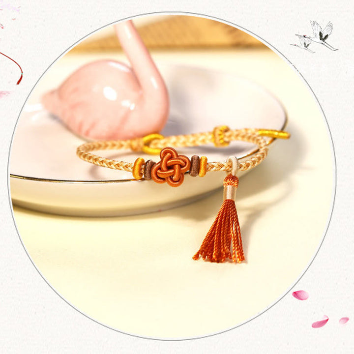 Buddha Stones Colorful String Peach Blossom Knot Tassels Protection Bracelet