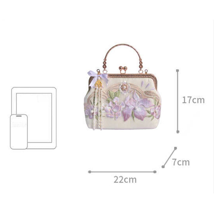 Buddha Stones Flowers Embroidered Tassel Pendant Pearl Metal Chain Crossbody Bag Handbags