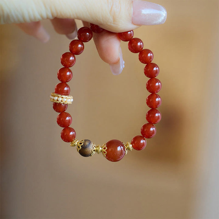 Buddha Stones Red Agate Agarwood Confidence Bracelet