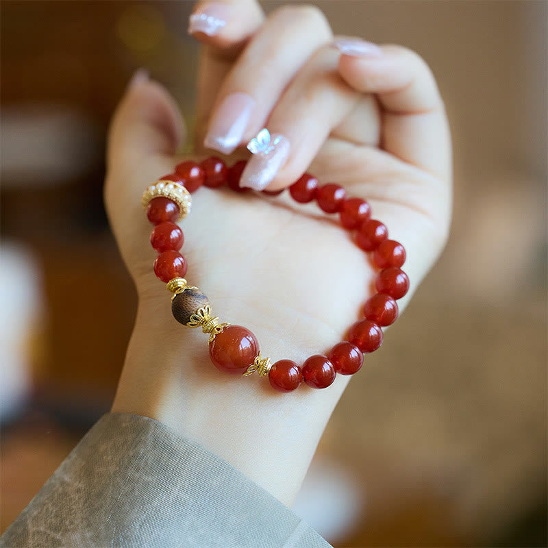 Buddha Stones Red Agate Agarwood Confidence Bracelet