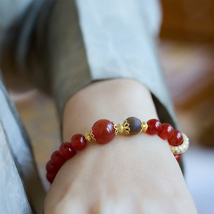 Buddha Stones Red Agate Agarwood Confidence Bracelet