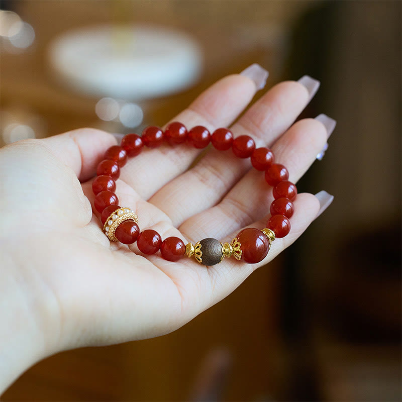 Buddha Stones Red Agate Agarwood Confidence Bracelet