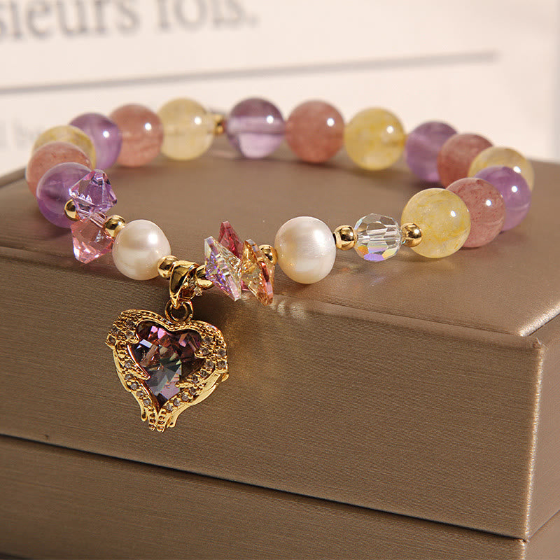 Buddha Stones Red Tiger Eye Citrine Amethyst Heart Calm Bracelet