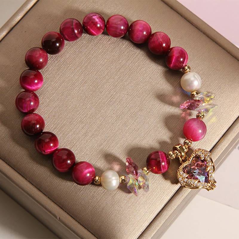 Buddha Stones Red Tiger Eye Citrine Amethyst Heart Calm Bracelet