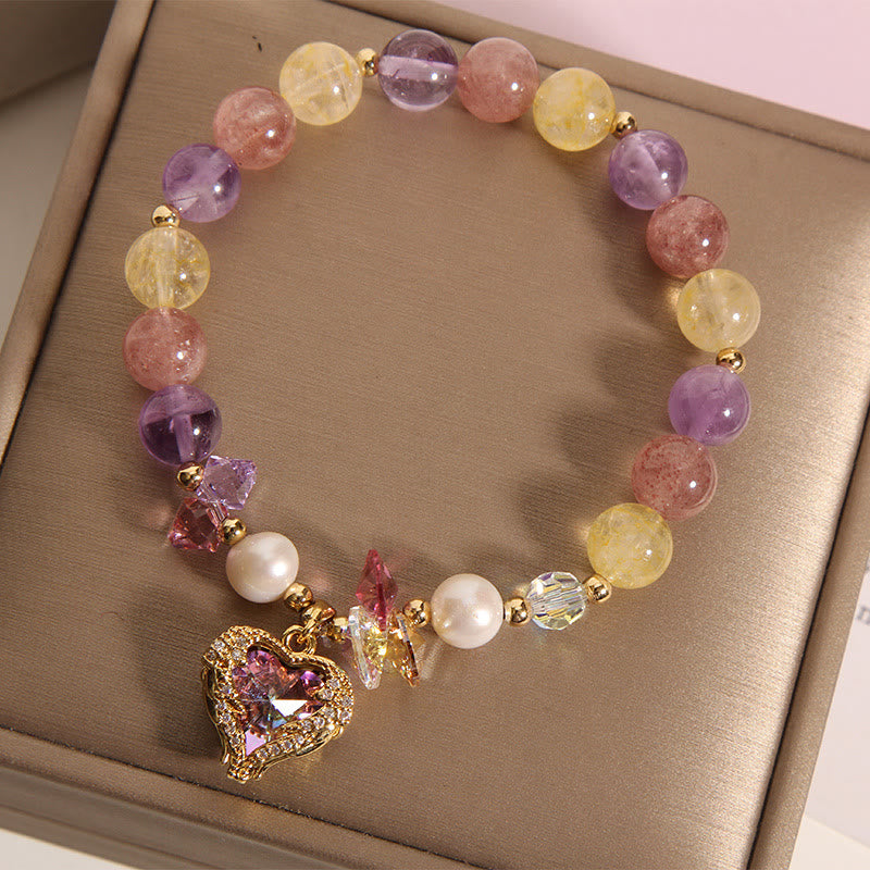 Buddha Stones Red Tiger Eye Citrine Amethyst Heart Calm Bracelet