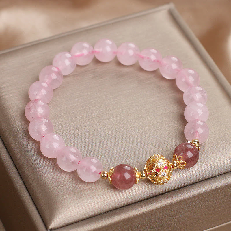 Buddha Stones Pink Crystal Strawberry Quartz Love Bracelet