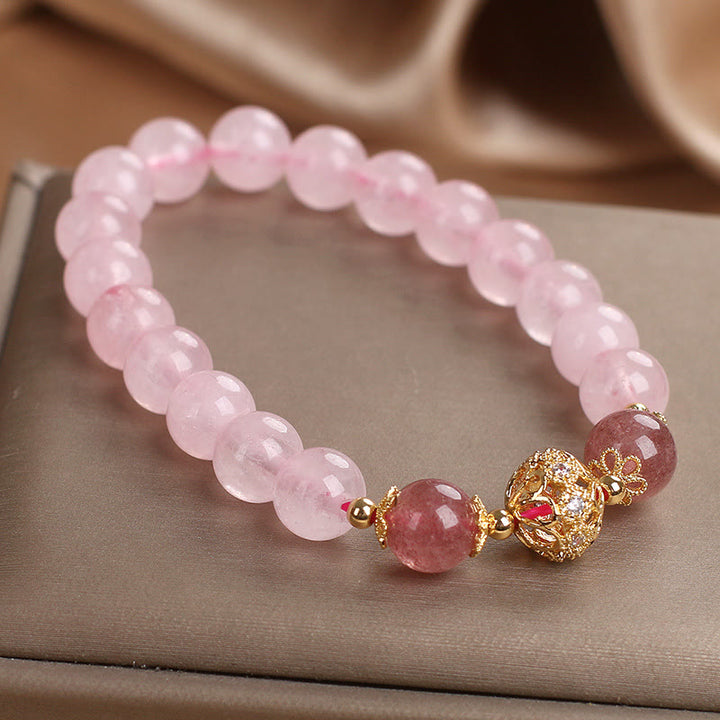 Buddha Stones Pink Crystal Strawberry Quartz Love Bracelet