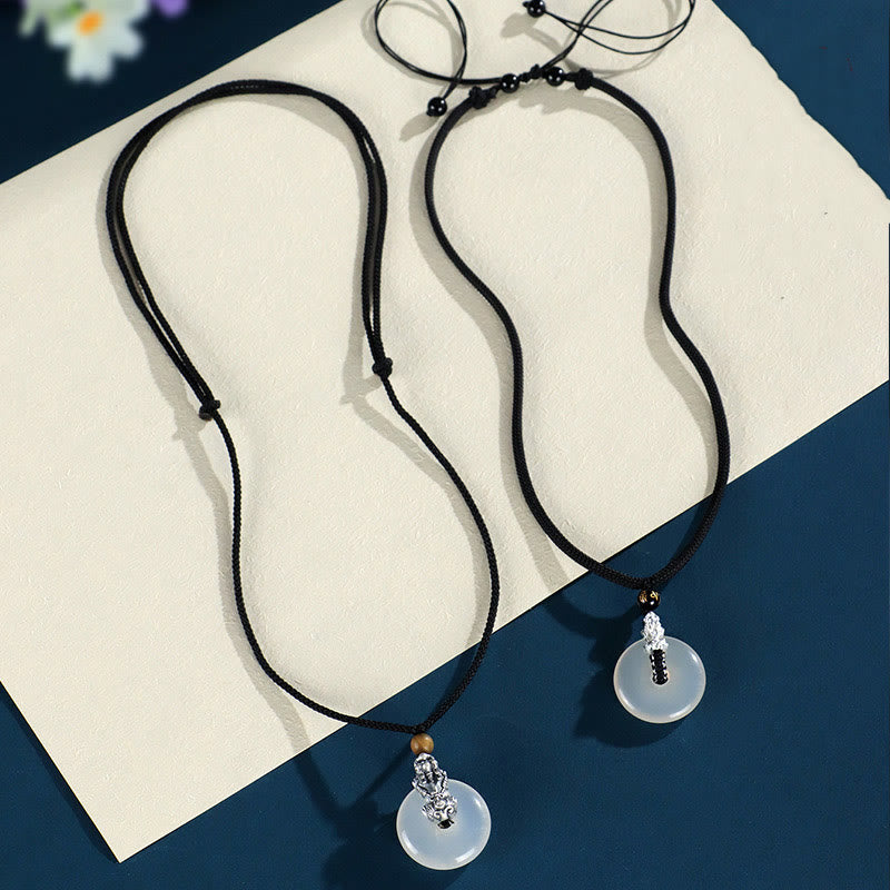 Buddha Stones White Agate 999 Sterling Silver Black Onyx Green Sandalwood Pi Xiu Peace Buckle Six True Words Necklace Pendant - image 10