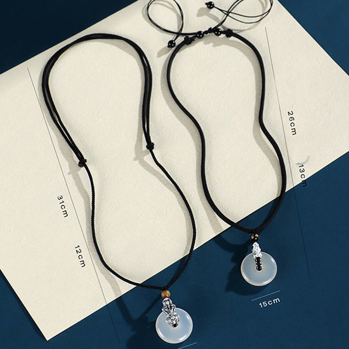 Buddha Stones White Agate 999 Sterling Silver Black Onyx Green Sandalwood Pi Xiu Peace Buckle Six True Words Necklace Pendant - image 11