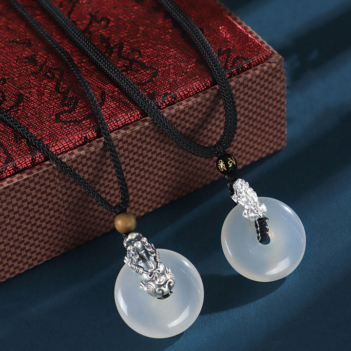 Buddha Stones White Agate 999 Sterling Silver Black Onyx Green Sandalwood Pi Xiu Peace Buckle Six True Words Necklace Pendant - image 9