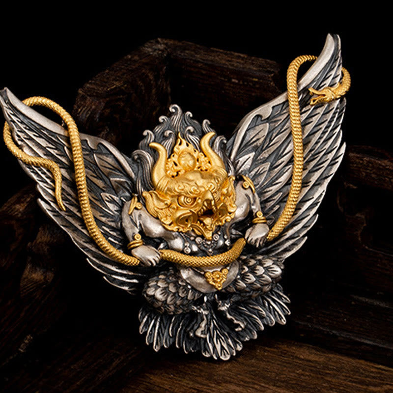 Buddha Stones 925 Sterling Silver Tibetan Garuda Bird Dragon Snake Wisdom Necklace Pendant - image 3