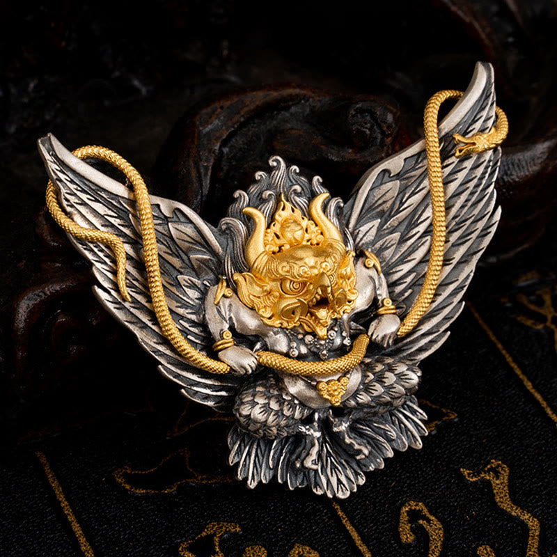 Buddha Stones 925 Sterling Silver Tibetan Garuda Bird Dragon Snake Wisdom Necklace Pendant - image 4
