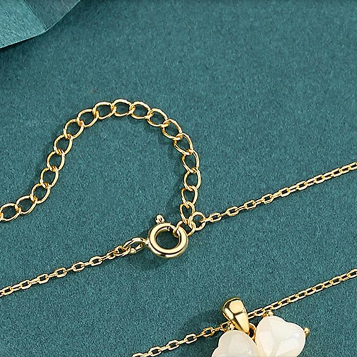 Buddha Stones Hetian Jade 925 Sterling Silver Four Leaf Clover Necklace Pendant - image 4