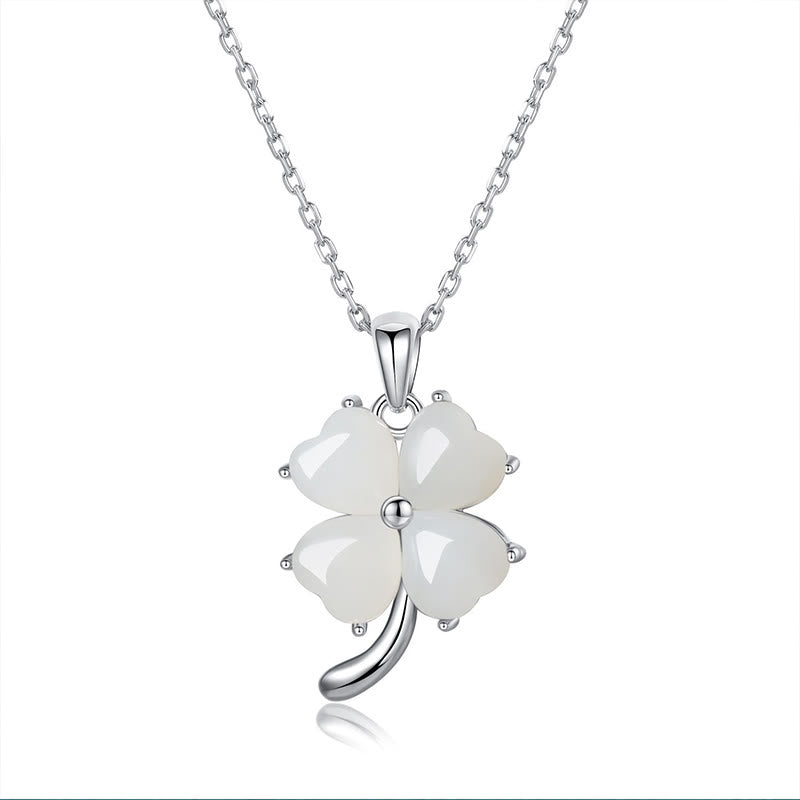 Buddha Stones Hetian Jade 925 Sterling Silver Four Leaf Clover Necklace Pendant - 925 Sterling Silver Hetian Jade - image 9