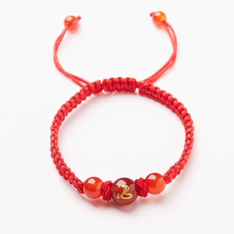 Buddha Stones Natural Red Agate Chinese Zodiac Red String Braided Protection Luck Bracelet