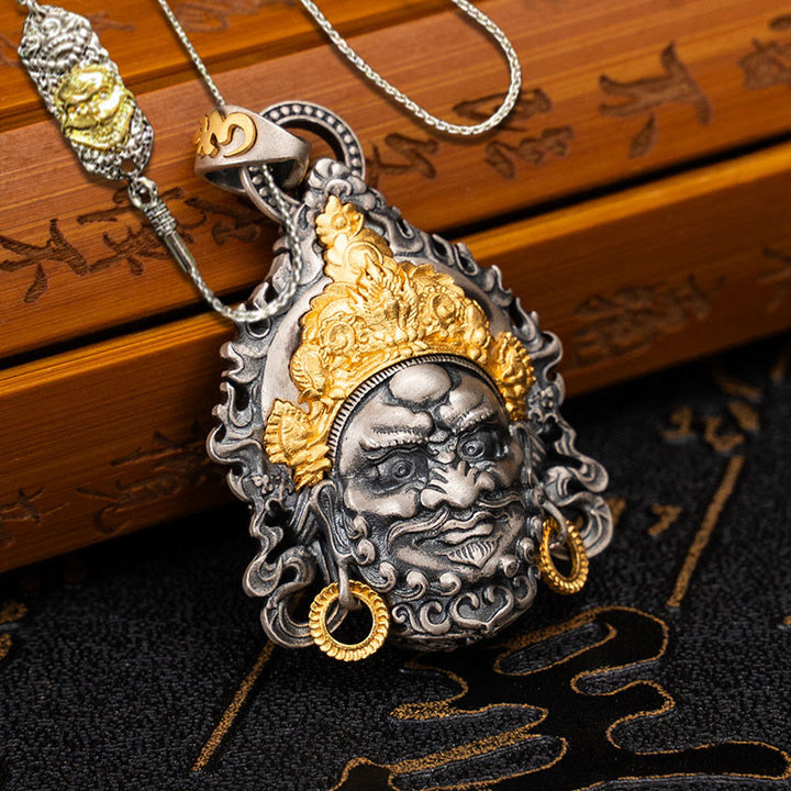 Buddha Stones 925 Sterling Silver Tibetan Yellow Jambhala God of Wealth Protection Necklace Pendant