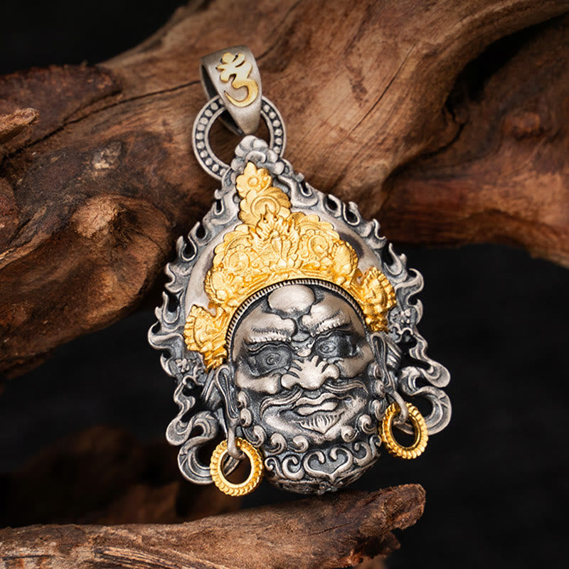 Buddha Stones 925 Sterling Silver Tibetan Yellow Jambhala God of Wealth Protection Necklace Pendant