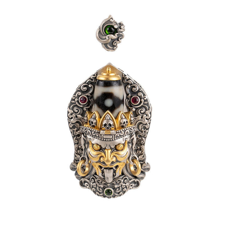 Buddha Stones 925 Sterling Silver Tibetan Zakiram Goddess of Wealth Dzi Bead Protection Necklace Pendant