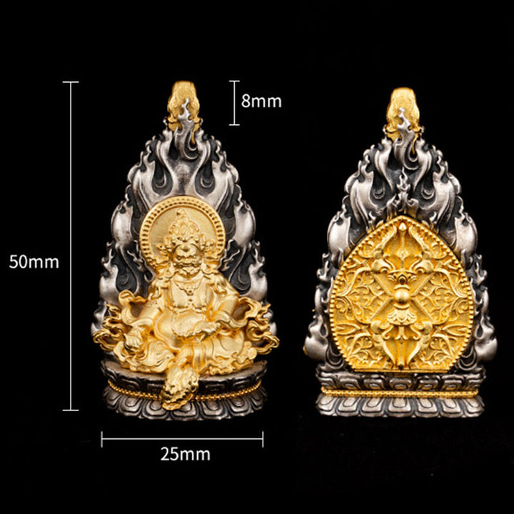 Buddha Stones 925 Sterling Silver Tibet Yellow Jambhala God of Wealth Blessing Necklace Pendant