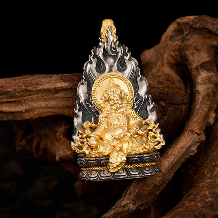 Buddha Stones 925 Sterling Silver Tibet Yellow Jambhala God of Wealth Blessing Necklace Pendant