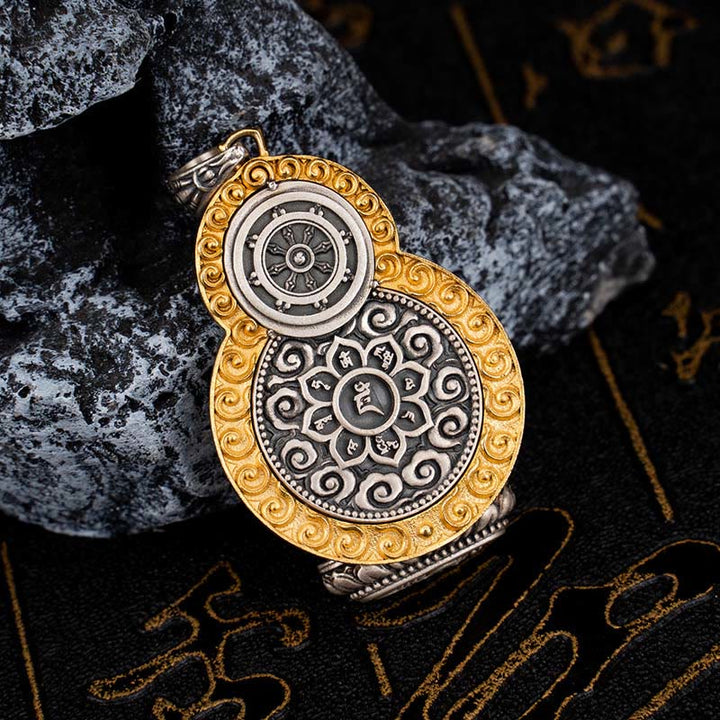 Buddha Stones 925 Sterling Silver Tibet Yellow Jambhala God of Wealth Dzi Bead Om Mani Padme Hum Happiness Necklace Pendant