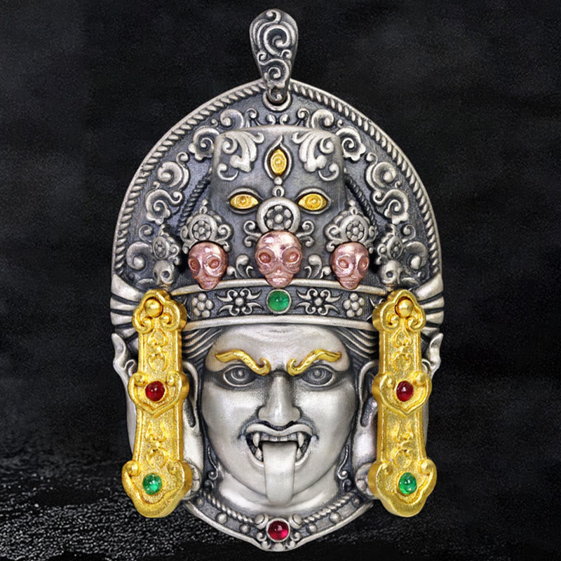 Buddha Stones 925 Sterling Silver Tibetan Zakiram Goddess of Wealth Keep Away Evil Spirits Necklace Pendant