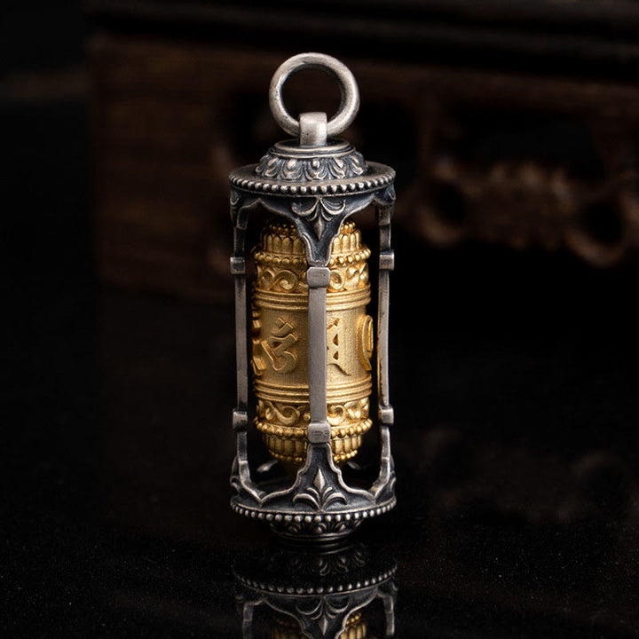 Buddha Stones 925 Sterling Silver Tibetan Prayer Wheel Om Mani Padme Hum Wisdom Necklace Pendant