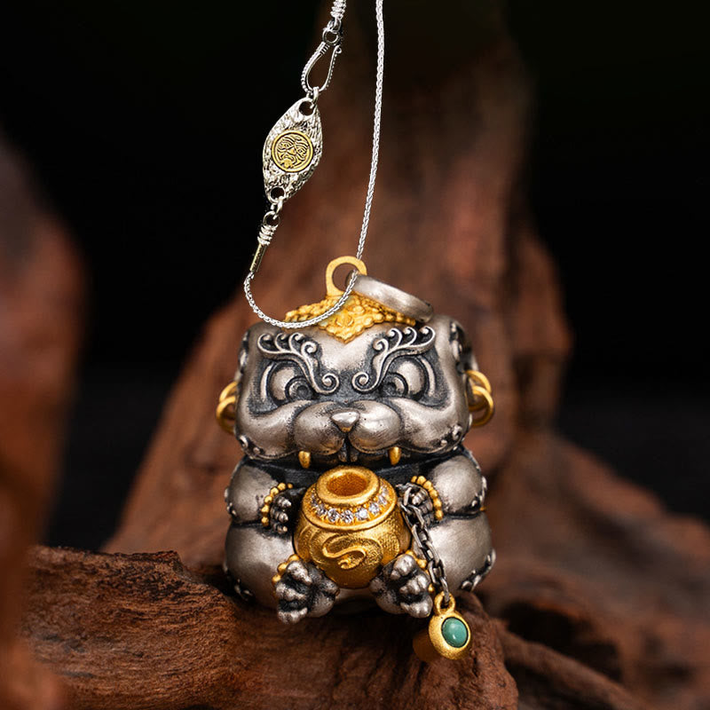 Buddha Stones 925 Sterling Silver Tibetan Treasure-spitting Rat Protection Necklace Pendant