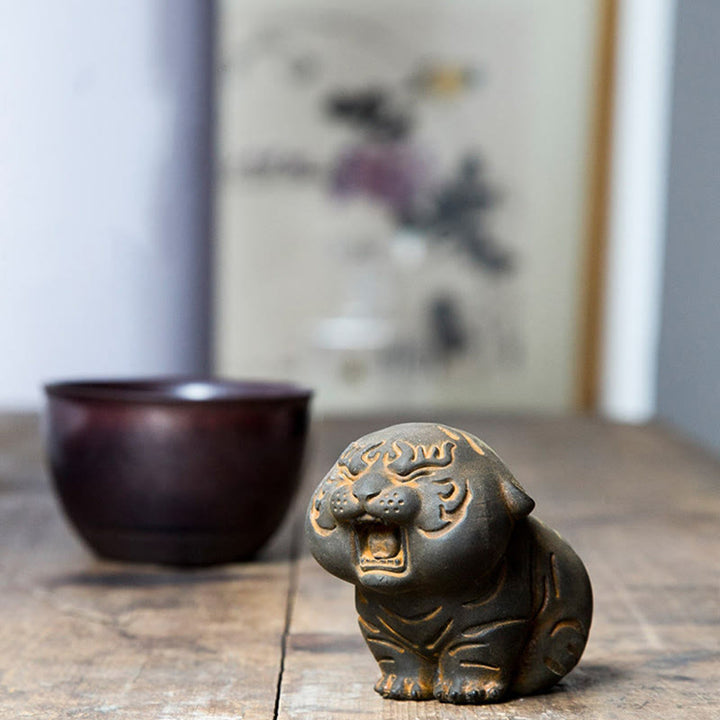 Buddha Stones Mini Cute Tiger Iron Powder Rust Cast Resin Statue Home Decoration - image 13