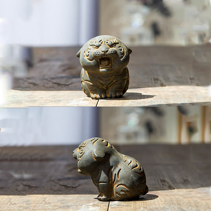 Buddha Stones Mini Cute Tiger Iron Powder Rust Cast Resin Statue Home Decoration - image 16