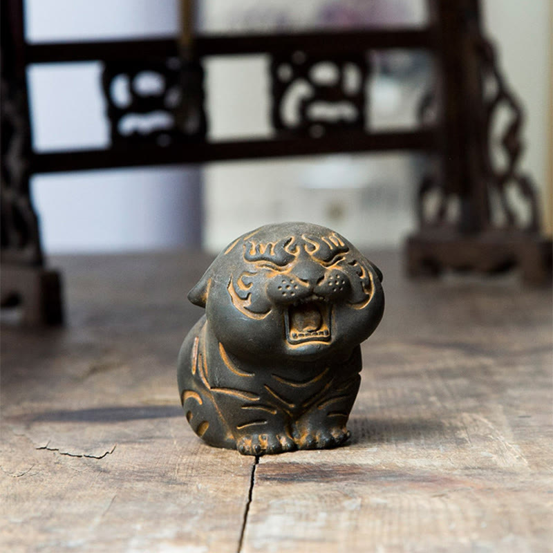 Buddha Stones Mini Cute Tiger Iron Powder Rust Cast Resin Statue Home Decoration - image 9