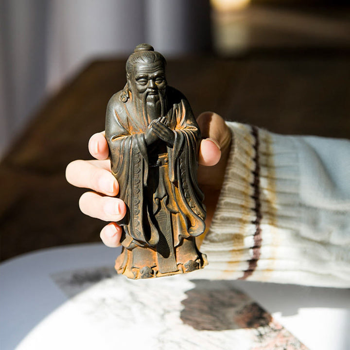 Buddha Stones Handmade Confucius Iron Powder Rust Cast Resin Statue Home Decoration