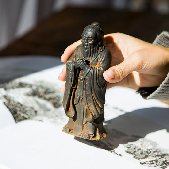 Buddha Stones Handmade Confucius Iron Powder Rust Cast Resin Statue Home Decoration