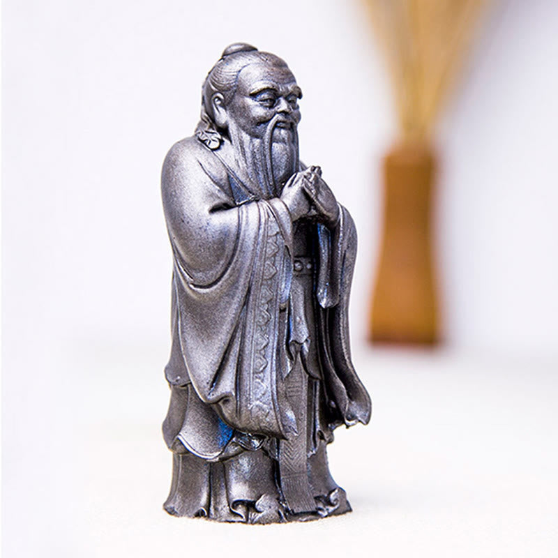 Buddha Stones Handmade Confucius Iron Powder Rust Cast Resin Statue Home Decoration