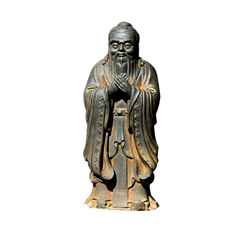 Buddha Stones Handmade Confucius Iron Powder Rust Cast Resin Statue Home Decoration