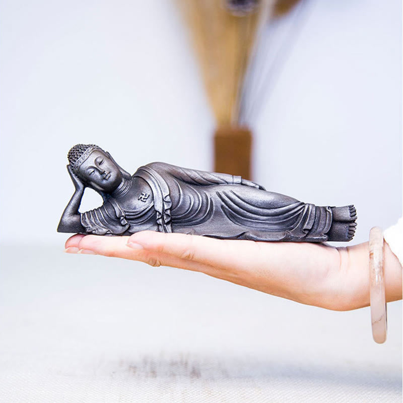 Buddha Stones Reclining Buddha Shakyamuni Iron Powder Rust Cast Resin Statue Home Decoration