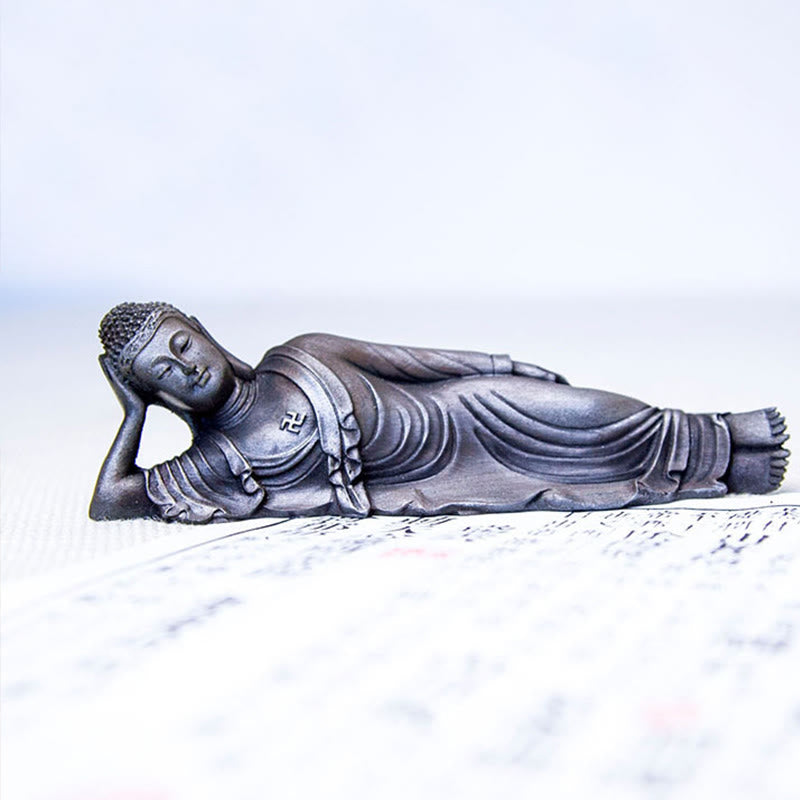 Buddha Stones Reclining Buddha Shakyamuni Iron Powder Rust Cast Resin Statue Home Decoration