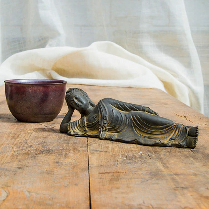 Buddha Stones Reclining Buddha Shakyamuni Iron Powder Rust Cast Resin Statue Home Decoration