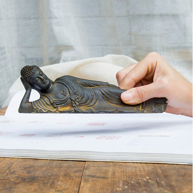 Buddha Stones Reclining Buddha Shakyamuni Iron Powder Rust Cast Resin Statue Home Decoration