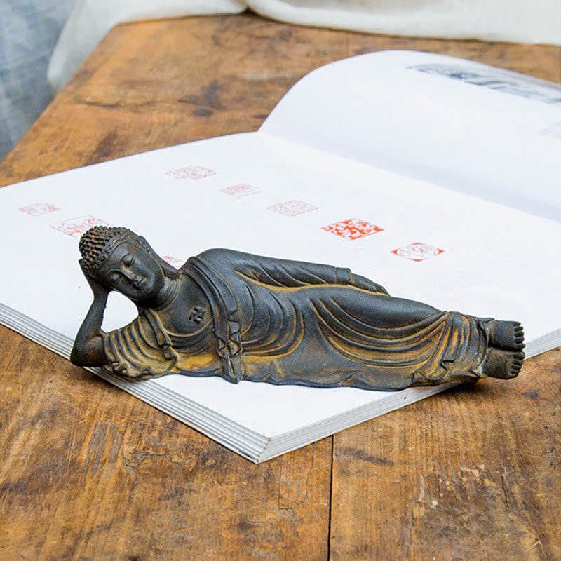 Buddha Stones Reclining Buddha Shakyamuni Iron Powder Rust Cast Resin Statue Home Decoration - image 1