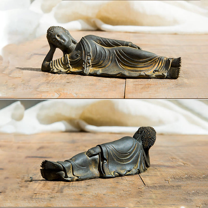 Buddha Stones Reclining Buddha Shakyamuni Iron Powder Rust Cast Resin Statue Home Decoration