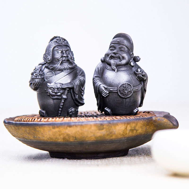 Buddha Stones Handmade Literary Military God of Wealth Iron Powder Rust Cast Resin Statue Home Decoration