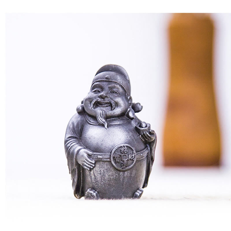 Buddha Stones Handmade Literary Military God of Wealth Iron Powder Rust Cast Resin Statue Home Decoration