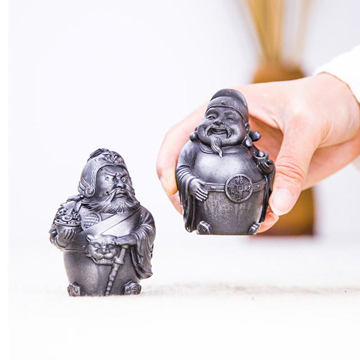 Buddha Stones Handmade Literary Military God of Wealth Iron Powder Rust Cast Resin Statue Home Decoration