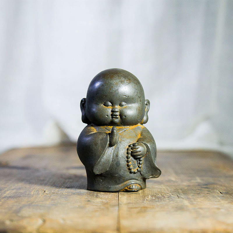 Buddha Stones Handmade Little Monk Iron Powder Rust Cast Resin Statue Home Decoration